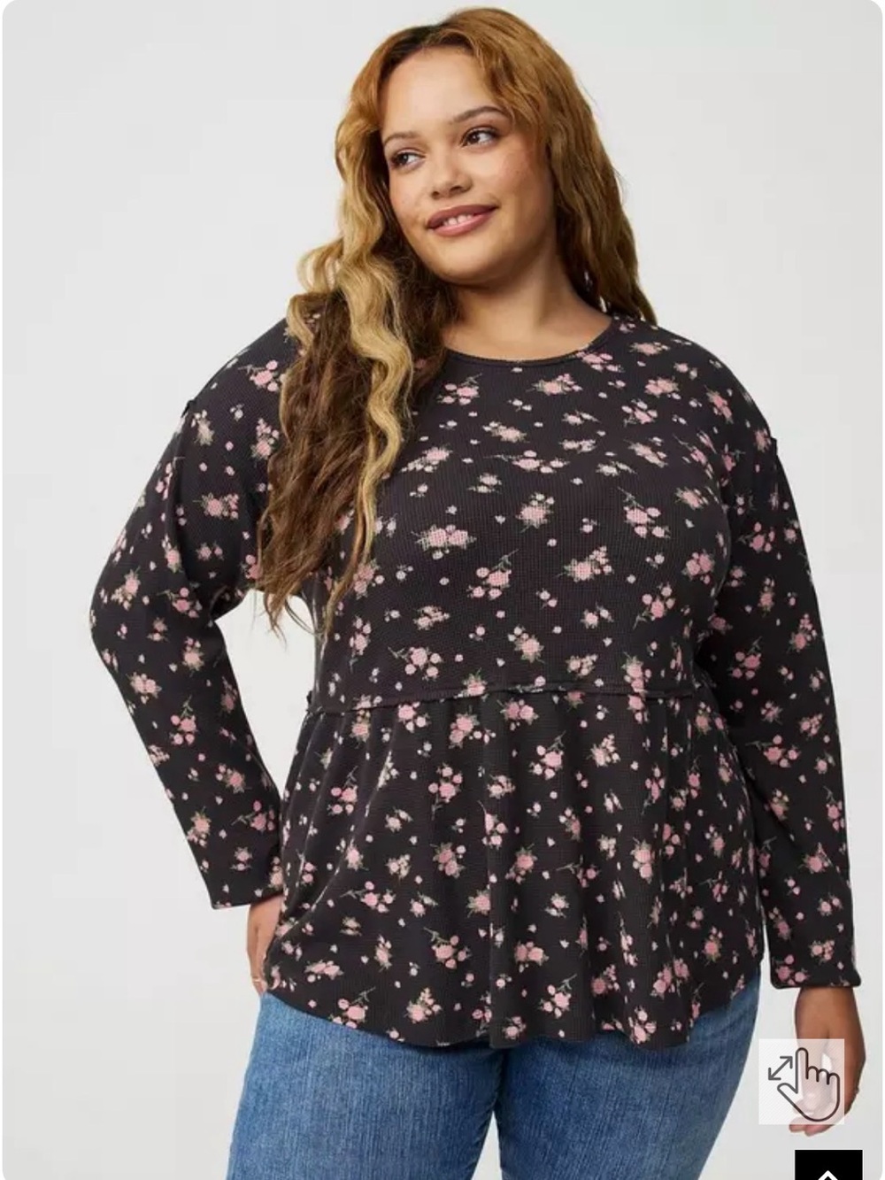 Long sleeve floral thermal babydoll tee flowy size 1